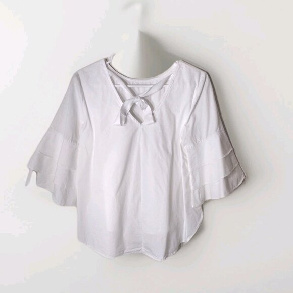 Vivid Importers Top Small Trumpet Sleeves Tie Back Lightweight Cotton - Picture 2 of 10